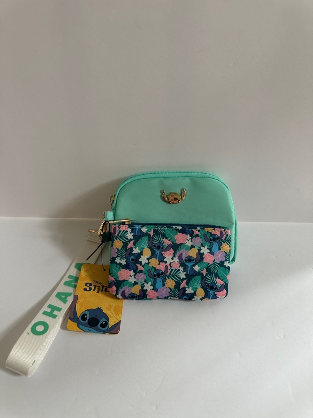 Disney Lilo and Stitch Mint Green & Floral Kids Wristlet Pouch - Coin Purse